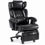 Chefsessel mit Massage- und Heizfunktion, Ergonomischer Bürostuhl mit Kunst-Leder, ausziehbare Fußstütze, 88 x 70 x 112,5 cm, Schwarz