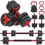 SPORTNOW Set Manubri Regolabili 5 in 1 da 25kg Totali, Set Pesi Palestra Utilizzabile come Kettlebell, Nero e Rosso