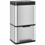 HOMCOM 40L sensorprullenbak, 3 vakken (2 x 12,5L + 15L), met soft-close en openstandfunctie, zilver