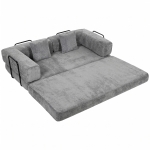 HOMCOM 205 cm slaapbank, 5-in-1, frameloze futon, 75 cm diepe zitting, hoogdicht schuim, grijs, geen montage nodig