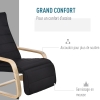 HOMCOM Fauteuil à Bascule Luxe – Bois Massif, Repose-Pied Réglable 5 Positions, Déhoussable, Gris Clair, Relaxation Parfaite