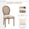 HOMCOM Set 2 Sedie Vintage Con Schienale Traforato - Legno E Tessuto, Bianco, 49x56x96cm