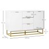 Buffet Design Contemporain Blanc Et Doré - 2 Placards, étagères Réglables, 140x40x75 Cm, Charge 60kg