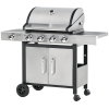 Outsunny BBQ A Gas 2 Bruciatori 5.4 KW – Griglia Portatile Pieghevole Con Termometro, Ruote E Vaschetta Grasso