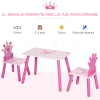 Tavolino Sedie Legno Rosa Set Tavolo E 2 Sedie HOMCOM Tema Principesse - Legno Rosa, Schienale A Corona Porta Giochi Bambini