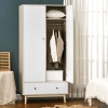 Armadio 2 Ante HOMCOM 90x50x190cm - Con 4 Vani, 2 Cassetti E Appendiabiti, Colore Legno E Bianco, Per Camera