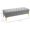Banquette Capitonnée HOMCOM Avec étagère - 115 Cm, Tissu Lin Beige, Pieds Bois Sculpté, Pour Entrée Ou Bout De Lit