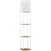 HOMCOM Candeeiro de Pé Moderno com Prateleiras com Ecrã de Tecido e Interruptor de Pé 26x26x159cm Branco e Madeira