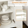 Desserte Roulante HOMCOM - Meuble Cuisine Avec Porte Vitrée, Étages Réglables Et Tiroir | Blanc Chêne Clair | 86,5 Cm