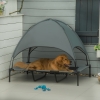 PawHut Erhöhtes Hundebett mit Baldachin, Haustierbett, Hundeliege Outdoor mit Dach, Atmungsaktiv, Taftstoff für Camping Kaffee 122 x 92 x 108 cm
