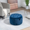 HOMCOM Pouf Poggiapiedi Rotondo Con Contenitore Interno – Rivestimento In Lino, Gambe In Legno, Design Moderno Grigio – Carico Max 120 Kg