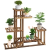 Outsunny Etajera Suport Plante Asimetrica cu 6 Niveluri pentru Gradina si Casa, din Lemn, 95x28x96.5 cm