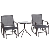Outsunny Set-of-2 Rocking Glider Chairs Set w/Glass Top Table High Back  3pcs Patio Furniture Bistro Set Grey