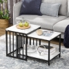 HOMCOM Lot De 2 Tables Basses Rondes Gigognes Aspect Marbre - Pieds Métal Noir