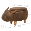 Pouf Vache Coffre Rangement - Tabouret Décoratif 2 En 1 - En Simili Crème, Pieds Bois - 120 Kg Max