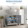 Kleankin Mobile Sottolavello Per Bagno Con Ante In Vetro E Ripiano Regolabile, 69x35x59 Cm, Bianco E Grigio