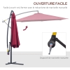 Parasol Déporté Outsunny Ø3m Octogonal - Inclinable à Manivelle, Pied Acier - Toile Polyester 200g/m² - Rouge Vin