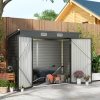 Capanno Da Giardino In Legno Outsunny - 91x69x192cm, 2 Finestre, Ripiani Regolabili, Tetto Spiovente, Grigio Chiaro