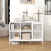 Buffet HOMCOM Blanc 80x76 Cm - Portes Cannelées, étagère Réglable, Pieds Acier - Pour Salon Ou Salle à Manger