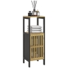 HOMCOM Mobiletto Bagno con Ripiano Aperto e Armadietto, in MDF e Bambù, 32x30x90.5 cm, Nero e color Legno