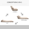 HOMCOM Chauffeuse - Matelas D'appoint Pliant - Fauteuil Convertible Inclinaison Dossier Reglable 14 Positions 2 Coussins Inclus Polyester Aspect Suede Gris