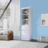 Vetrina Ad Arco Con Ante In Vetro, 180x78x40 Cm, Mobile In Legno Con Cassetto E Ripiani Regolabili, Libreria Stile Vintage Per Soggiorno E Ufficio, Bianco Antico