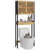 HOMCOM Mobile Sopra WC con Armadietto 2 Ante a Doghe e Ripiano Aperto, 60x21.5x172cm, Colore Legno