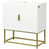 Meuble Sous Lavabo Kleankin 90x30x60 Cm Blanc - Style Classique Avec 2 Portes Et Étagères