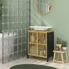 HOMCOM Mobile Sottolavabo Bagno Con Intaglio A U – Armadio In Bambù E MDF Bianco 70x33x79.5 Cm, 2 Ante A Pressione, Mensola Regolabile Per Tubature