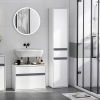 Mobile Bagno A Colonna HOMCOM Con Cassetto | 2 Armadietti E Ripiano Effetto Marmo | 168x30x41.5 Cm