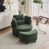 Chenille Swivel Armchair with 3 Back Cushions and Crescent Ottoman Stool, 360° Swivel Recliner Sofa, 107L x 105W x 82H cm, Green