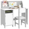 HOMCOM Conjunto de Mesa e Cadeira Infantil de Madeira com Quadro Branco Mesa de Estudo para Crianças acima de 5 Anos 90x45x85cm Cinza
