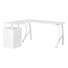 HOMCOM Scrivania Angolare con Cassettiera, Scrivania Ufficio Porta PC in Legno e Metallo, Bianco, 152x143.5x76cm