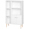 HOMCOM Skandinavisches Bücherregal mit Abmessungen 80L x 23,5B x 123H cm, 5 Nischen, Schrank, 2 Türen, schräge massive Holzfüße, Spanplatten in Weiß
