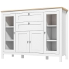 HOMCOM Buffet Esszimmer mit 2 Glastüren 120 x 40 x 90 cm Höhenverstellbare Regale 2 Schubladen 1 Schrank Naturholz und Weiß