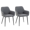 HOMCOM Mid-Century Dining Chairs Upholstered Linen Fabric Accent Chairs with Metal Legs, Set of 2, Dark Grey