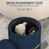 Pouf Coffre De Rangement Rond En Velours Côtelé - 97 Litres - Charge 120 Kg - 60x41 Cm - Beige