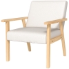 HOMCOM Fauteuil Rembourré avec Accoudoirs, Chaise de Salle à Manger en Imitation Lin, Cadre en Bois Massif, 64 x 70 x 72 cm, Creme