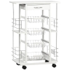 HOMCOM Carrello da Cucina con Cassetto, 4 Cesti e 4 Ripiani, in Metallo, Ceramica e Legno, 57x37x83 cm, Bianco