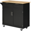 Carrello Da Cucina In Legno Di Pino HOMCOM, 74x37x76 Cm, Nero, Con 2 Cestelli, Cassetti E Portabottiglie