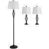 HOMCOM Lot de 3 luminaires design contemporain - lampadaire sur pied + 2 lampes de tables - métal noir polyester coton blanc
