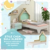 Sponde Letto Bambini AIYAPLAY Letto Montessori Per Bambini A Casetta, 90x190 Cm Letto Per Bambini A Forma Di Casa Con Rete A Doghe Struttura In Legno Di Pino E Barriere Di Protezione