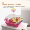 Cage Pour Hamster & Petits Rongeurs PawHut | Avec Plateforme, Roue, Biberon | 34x27x25 Cm | Rose