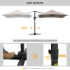 Parasol Déporté Carré Outsunny – 3x3 M, Inclinable, Pivotant 360°, Pied Croix, Manivelle