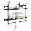 HOMCOM Estante de Pared de 2 Niveles Estante Flotante con 4 Ganchos 2 Estantes y Marco de Acero 80x24x65 cm Negro