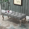 HOMCOM Accent Bench Tufted Upholstered Foot Stool Linen-Touch Fabric O