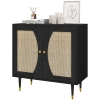 HOMCOM Buffet de cuisine meuble de rangement design bohème double portes avec 2 niveaux, façade en rotin 80 x 38 x 79 cm noir