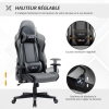 Fauteuil Gamer Vinsetto - Similicuir Gris/Noir - Pivotant 360° - Réglable - Accoudoirs Relevables - Max 124kg