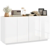 HOMCOM Credenza Moderna con Armadietti a 2 Ante, Chiusura Ammortizzata e Ripiani Regolabili, 140x40x75cm, Bianco Lucido