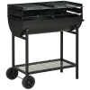Outsunny Barbecue in Acciaio con 2 Griglie Indipendenti, 2 Ruote e Ripiano Inferiore | Nero | 90cm x 45cm x 96cm